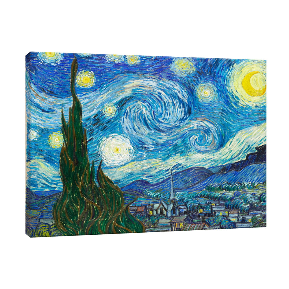Quadri Pronti Notte Stellata Vincent Van Gogh Quadro Moderno - Riproduzione  su tela Canvas 70x55cm